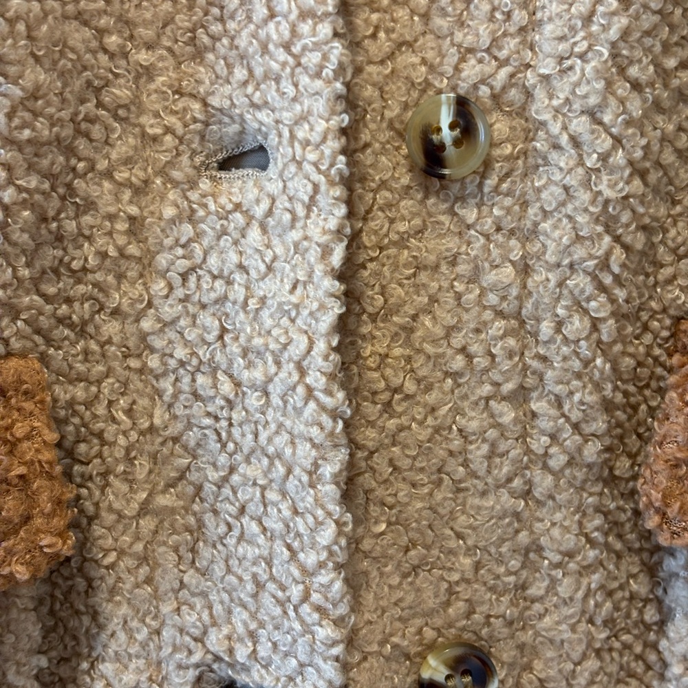 12th Tribe Women's Two-Tone Sherpa Teddy Jacket Brown Tan Fuzzy Lightweight M-L - Picture 8 of 10